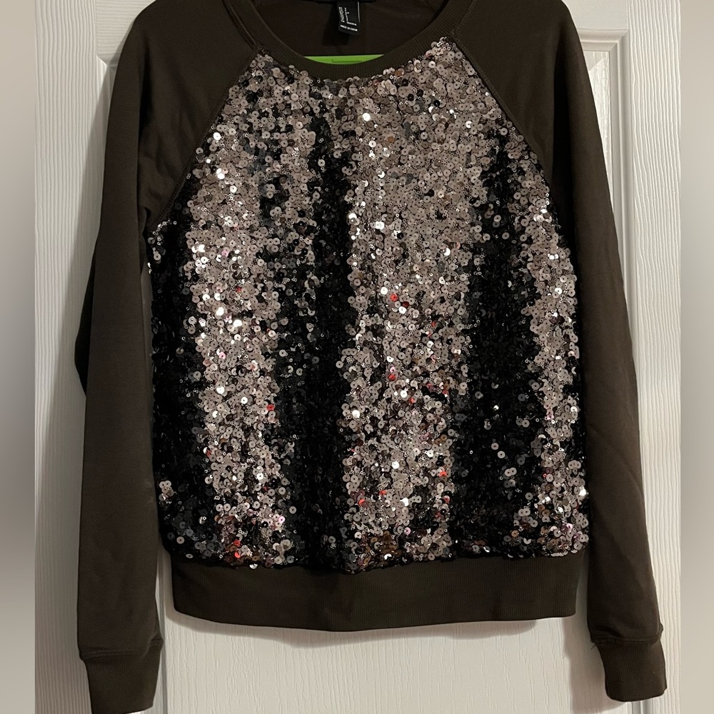 Forever 21 Olive Green Sequins Top